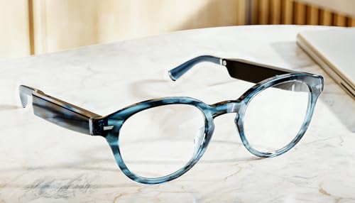 Amazon Echo Frames (newest model) + Echo Show 8 (newest model), Smart Glasses with Alexa, Rectangle frames in Classic Black with blue light filtering lenses