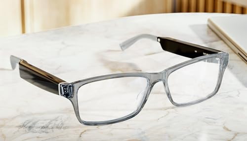 Amazon Echo Frames (newest model) + Echo Show 8 (newest model), Smart Glasses with Alexa, Rectangle frames in Classic Black with blue light filtering lenses