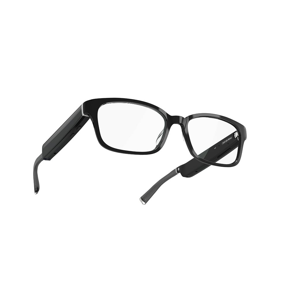 Amazon Echo Frames (newest model) + Echo Show 8 (newest model), Smart Glasses with Alexa, Rectangle frames in Classic Black with blue light filtering lenses