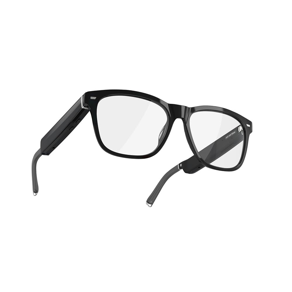 Amazon Echo Frames (newest model) + Echo Show 8 (newest model), Smart Glasses with Alexa, Rectangle frames in Classic Black with blue light filtering lenses