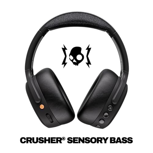 Skullcandy Crusher ANC 2 Wireless Over-Ear Bluetooth Headphones with Extra USB-C Charging Cable, Multi-Sensory Bass, Active Noise Cancelling, 60 Hours Battery, Microphone iPhone Android - True Black