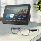 Amazon Echo Frames (newest model) + Echo Show 8 (newest model), Smart Glasses with Alexa, Rectangle frames in Classic Black with blue light filtering lenses