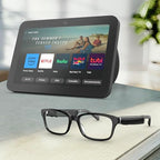 Amazon Echo Frames (newest model) + Echo Show 8 (newest model), Smart Glasses with Alexa, Rectangle frames in Classic Black with blue light filtering lenses