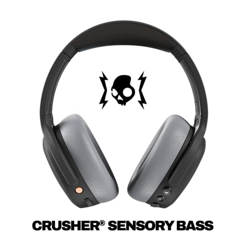 Skullcandy Crusher ANC 2 Wireless Over-Ear Bluetooth Headphones with Extra USB-C Charging Cable, Multi-Sensory Bass, Active Noise Cancelling, 60 Hours Battery, Microphone iPhone Android - True Black