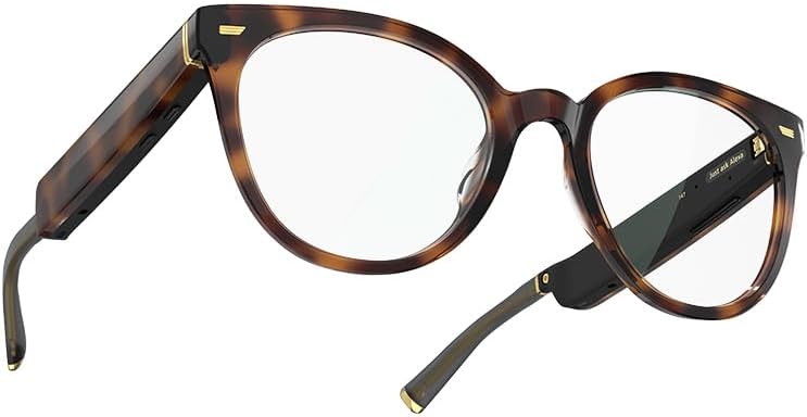 Amazon Echo Frames (newest model) + Echo Show 8 (newest model), Smart Glasses with Alexa, Rectangle frames in Classic Black with blue light filtering lenses