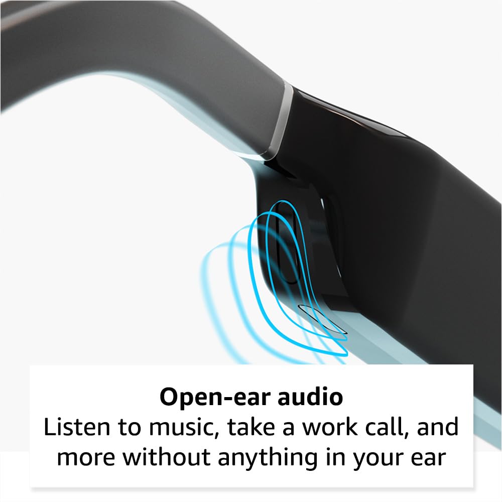 Amazon Echo Frames (newest model) + Echo Show 8 (newest model), Smart Glasses with Alexa, Rectangle frames in Classic Black with blue light filtering lenses