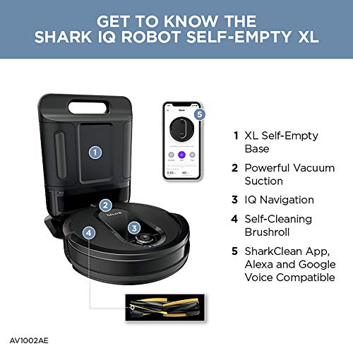 Shark Robot Vacuum & Mop Combo, PowerDetect NeverTouch Pro, Self-Emptying, Self-Refill with Self-Clean Pad Wash & Dry, 60-Day Debris Capacity, 30-Day Refill Tank, 5 Technologies, Black, AV2800ZEBK