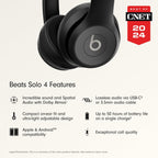 Beats Solo 4 - Wireless On-Ear Bluetooth Headphones, Up to 50-Hour Battery Life, Ultra-Lightweight Comfort, Powerful and Balanced Sound, Apple & Android Compatible - Matte Black