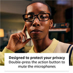 Amazon Echo Frames (newest model) + Echo Show 8 (newest model), Smart Glasses with Alexa, Rectangle frames in Classic Black with blue light filtering lenses