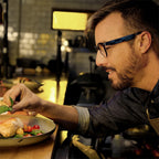 Amazon Echo Frames (newest model) + Echo Show 8 (newest model), Smart Glasses with Alexa, Rectangle frames in Classic Black with blue light filtering lenses