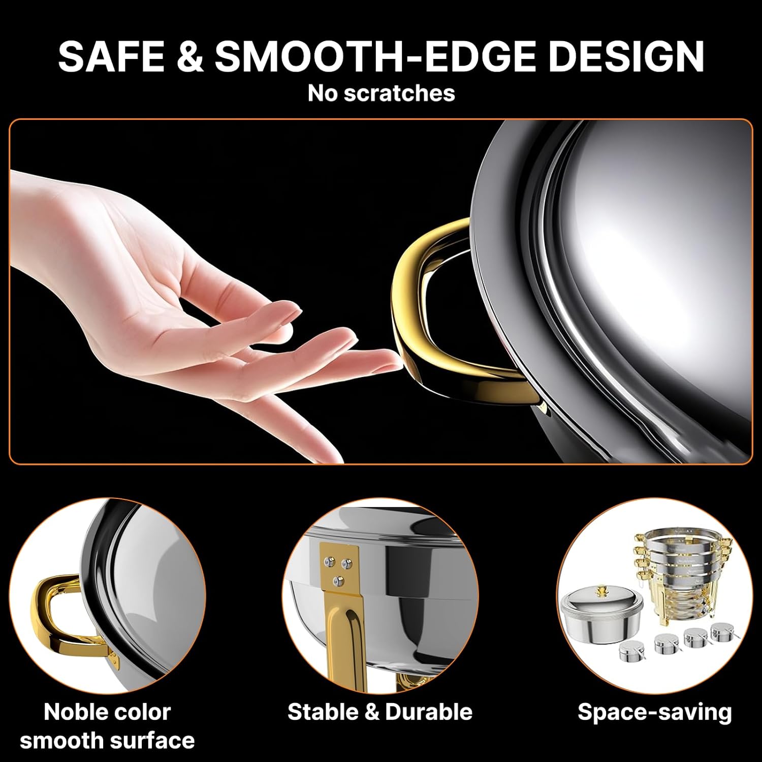 Chafing Dishes for Buffet 4 Pack, 6QT Round Chafing Dish Buffet Set Stainless Steel Buffet Food Warmers Sets for Catering Events Parties Dinners with Complete Set,Gold and Silver