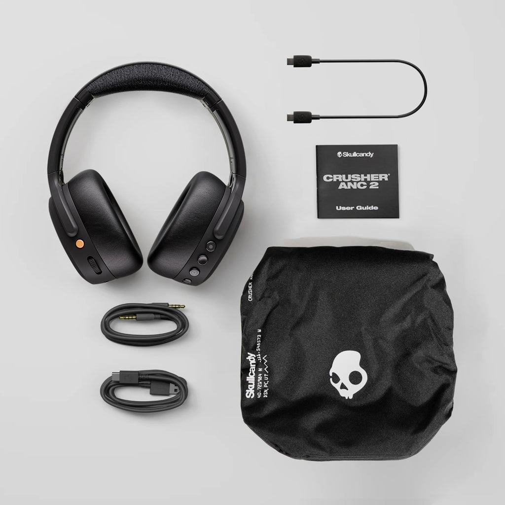 Skullcandy Crusher ANC 2 Wireless Over-Ear Bluetooth Headphones with Extra USB-C Charging Cable, Multi-Sensory Bass, Active Noise Cancelling, 60 Hours Battery, Microphone iPhone Android - True Black