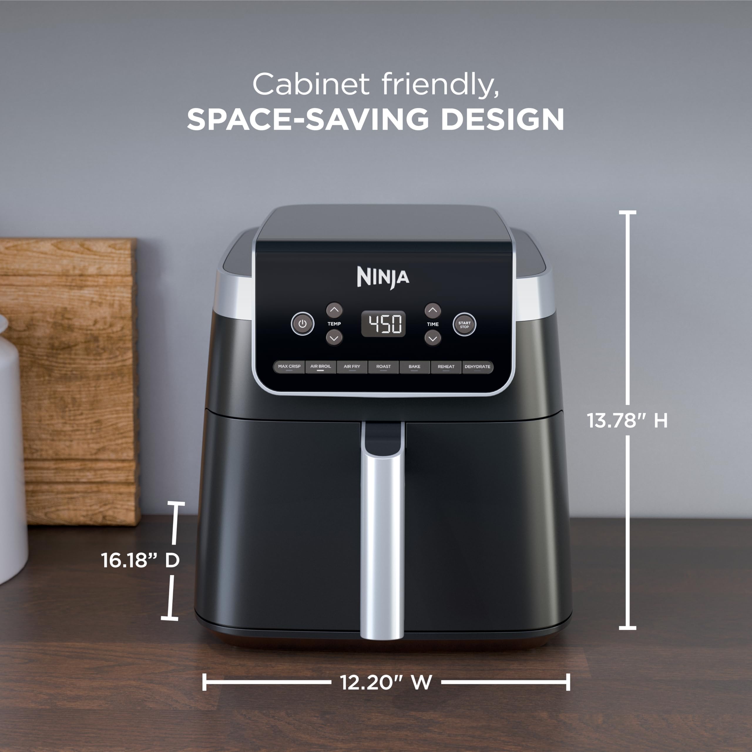 Ninja | Air Fryer Pro XL | 6.5QT Capacity fits up to 9lbs of Wings| 7-in-1 Max Crisp, Broil, Air Fry, Roast, Bake, Reheat & Dehydrate | Dishwasher Safe Parts | Space Saving | Grey | AF182AMZ