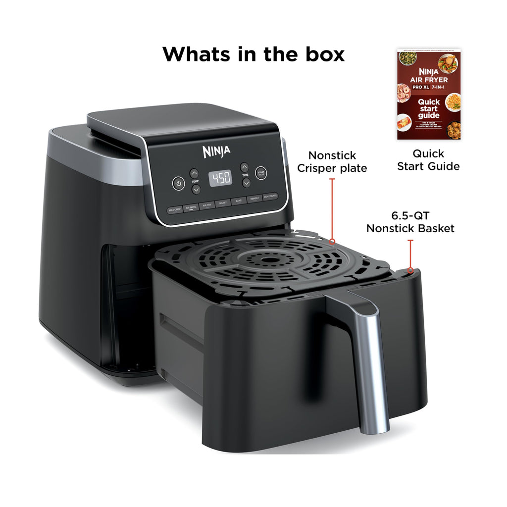 Ninja | Air Fryer Pro XL | 6.5QT Capacity fits up to 9lbs of Wings| 7-in-1 Max Crisp, Broil, Air Fry, Roast, Bake, Reheat & Dehydrate | Dishwasher Safe Parts | Space Saving | Grey | AF182AMZ