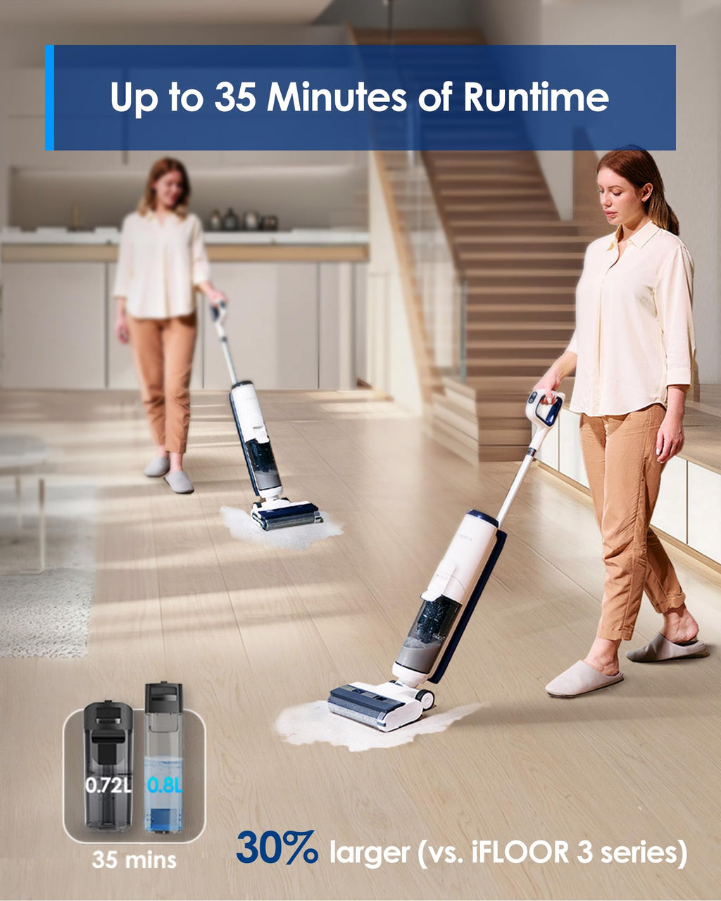 Tineco Smart Wet Dry Vacuum Cleaners, Floor Cleaner Mop 2-in-1 Cordless Vacuum for Multi-Surface, Lightweight and Handheld, Floor ONE S5 Combo