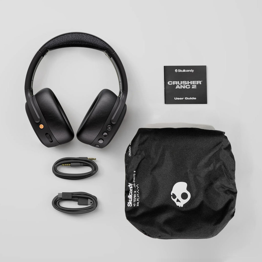 Skullcandy Crusher ANC 2 Wireless Over-Ear Bluetooth Headphones with Extra USB-C Charging Cable, Multi-Sensory Bass, Active Noise Cancelling, 60 Hours Battery, Microphone iPhone Android - True Black