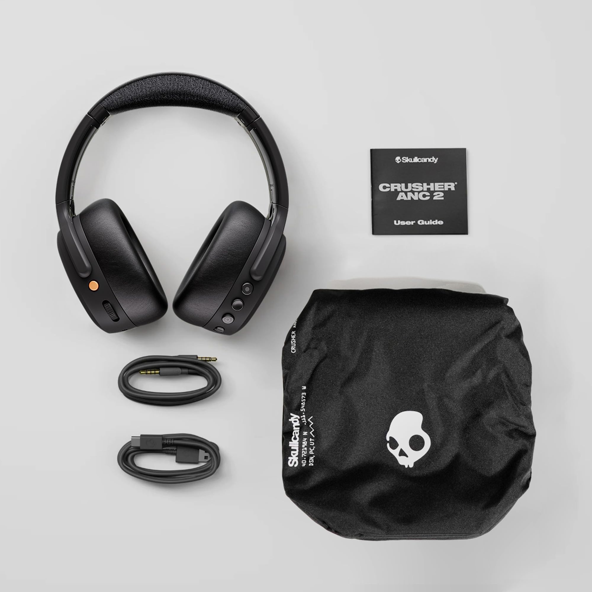 Skullcandy Crusher ANC 2 Wireless Over-Ear Bluetooth Headphones with Extra USB-C Charging Cable, Multi-Sensory Bass, Active Noise Cancelling, 60 Hours Battery, Microphone iPhone Android - True Black