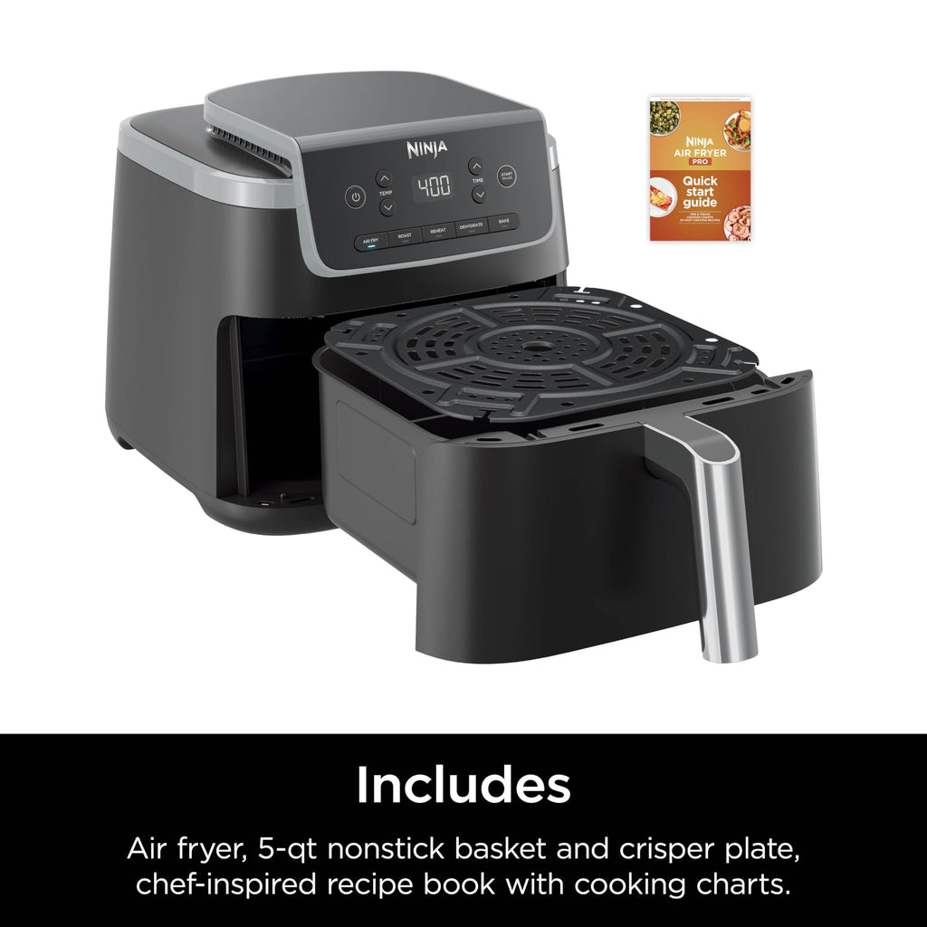 Ninja | Air Fryer Pro XL | 6.5QT Capacity fits up to 9lbs of Wings| 7-in-1 Max Crisp, Broil, Air Fry, Roast, Bake, Reheat & Dehydrate | Dishwasher Safe Parts | Space Saving | Grey | AF182AMZ