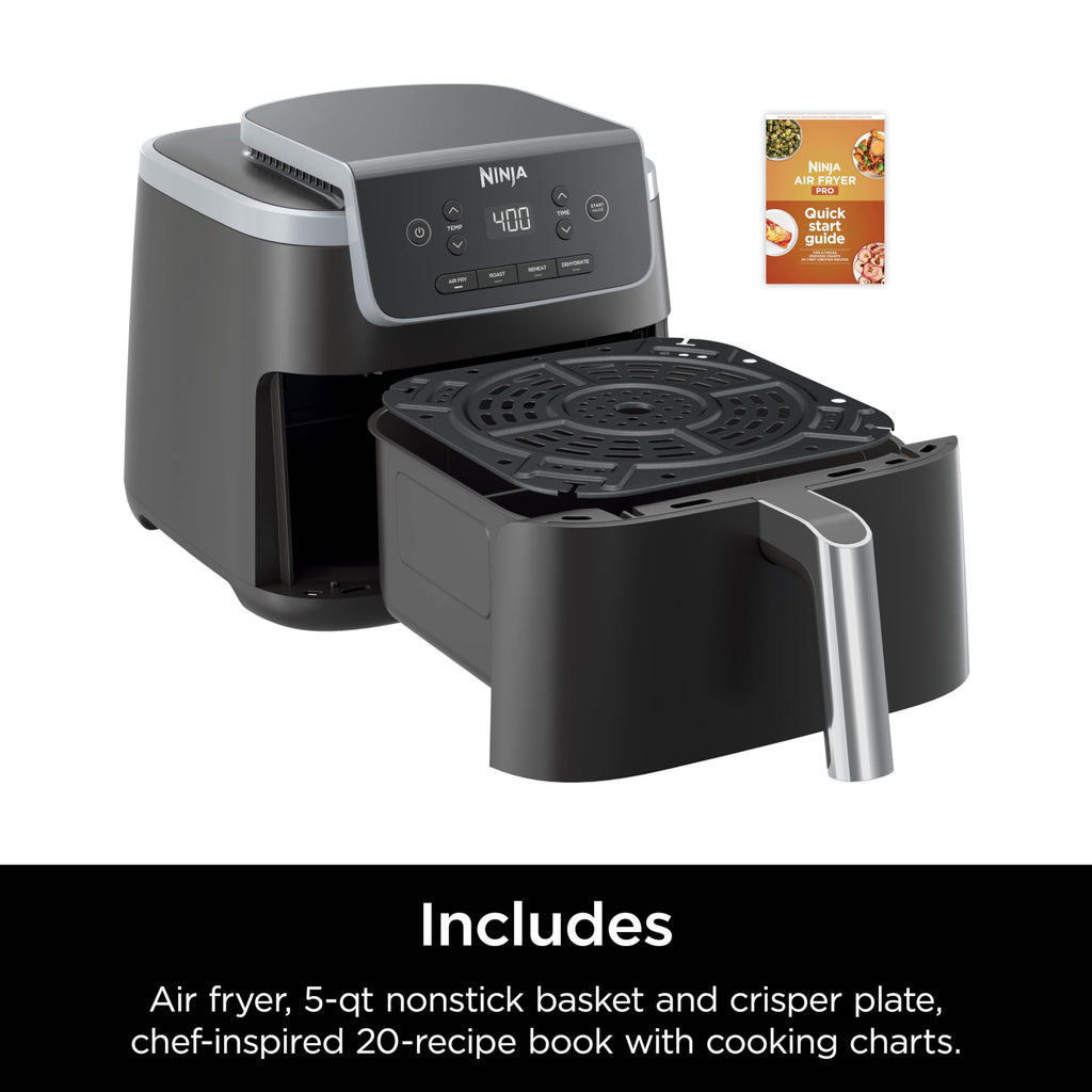 Ninja | Air Fryer Pro XL | 6.5QT Capacity fits up to 9lbs of Wings| 7-in-1 Max Crisp, Broil, Air Fry, Roast, Bake, Reheat & Dehydrate | Dishwasher Safe Parts | Space Saving | Grey | AF182AMZ