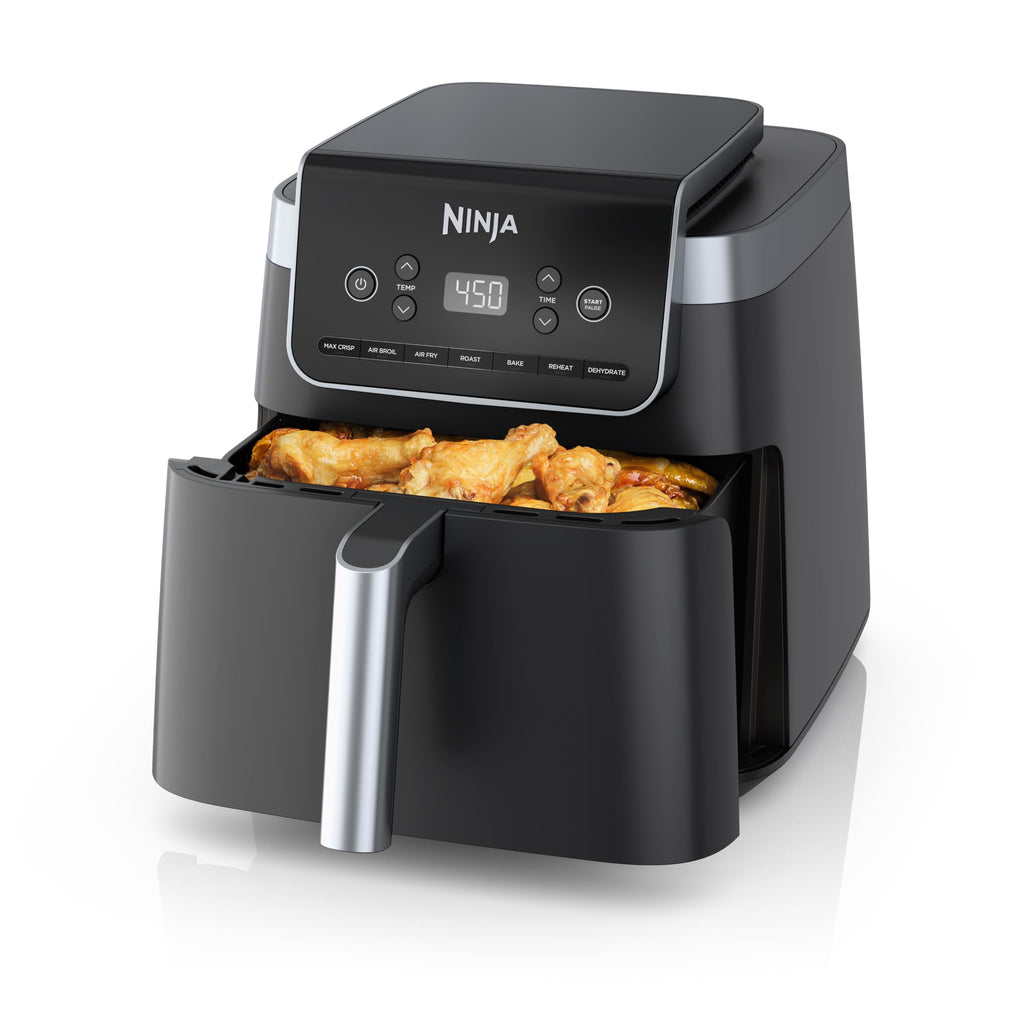 Ninja | Air Fryer Pro XL | 6.5QT Capacity fits up to 9lbs of Wings| 7-in-1 Max Crisp, Broil, Air Fry, Roast, Bake, Reheat & Dehydrate | Dishwasher Safe Parts | Space Saving | Grey | AF182AMZ
