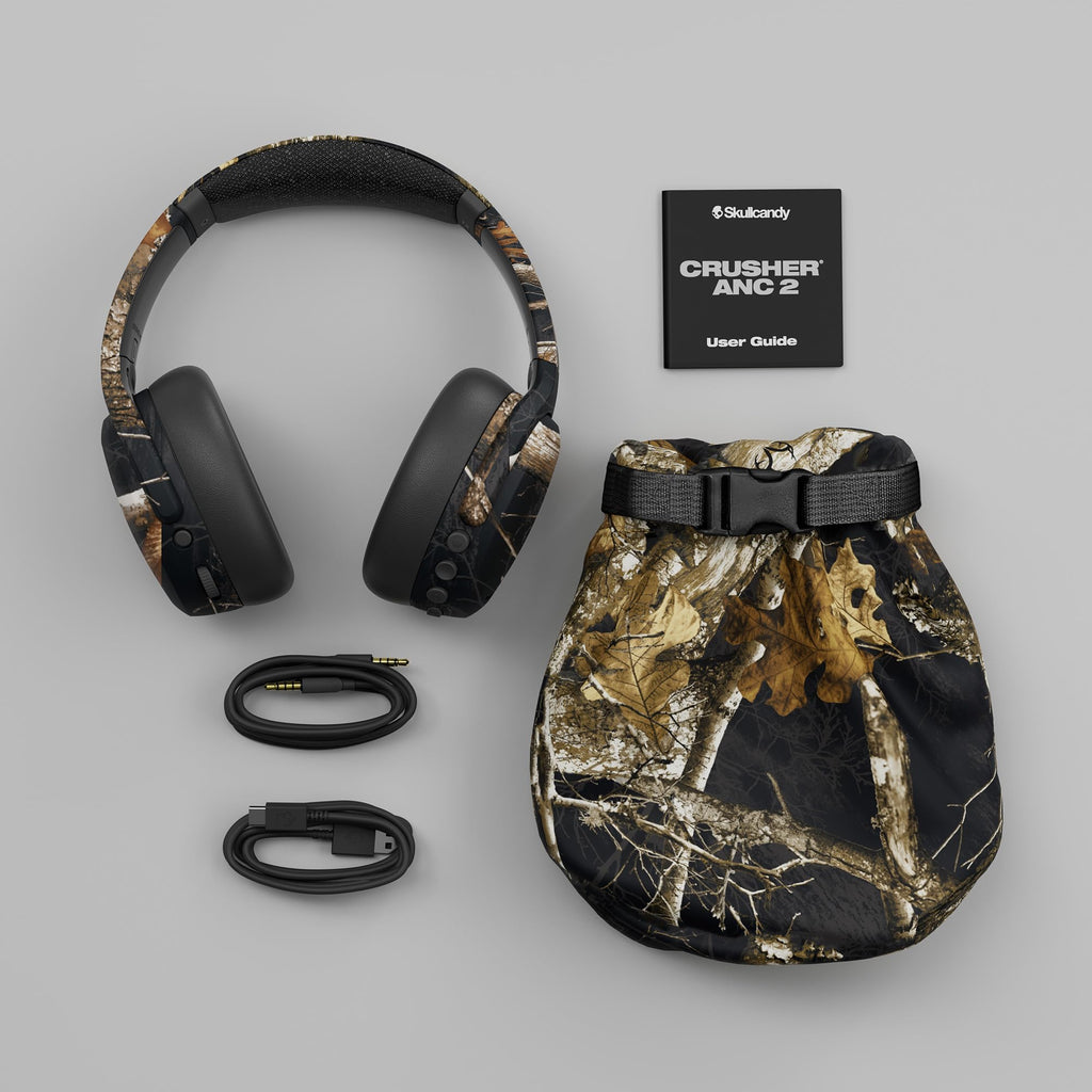 Skullcandy Crusher ANC 2 Wireless Over-Ear Bluetooth Headphones with Extra USB-C Charging Cable, Multi-Sensory Bass, Active Noise Cancelling, 60 Hours Battery, Microphone iPhone Android - True Black