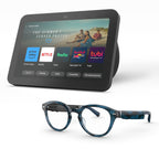 Amazon Echo Frames (newest model) + Echo Show 8 (newest model), Smart Glasses with Alexa, Rectangle frames in Classic Black with blue light filtering lenses