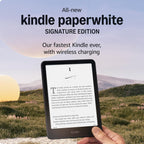 Kindle Paperwhite Signature Edition Essentials Bundle including All-new Kindle Paperwhite Signature Edition (32GB) - Black, Fabric Cover - Black, and Wireless Charging Dock