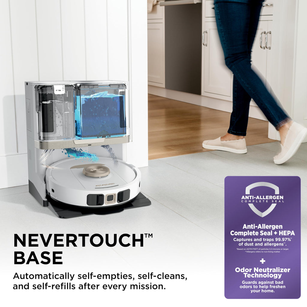 Shark Robot Vacuum & Mop Combo, Powerful Suction, Matrix Plus, 60-Day Debris Capacity, HEPA Bagless Self Empty Base, Sonic Mopping, Home Mapping for Pet Hair - Carpets & Hardfloor, AV2610WA