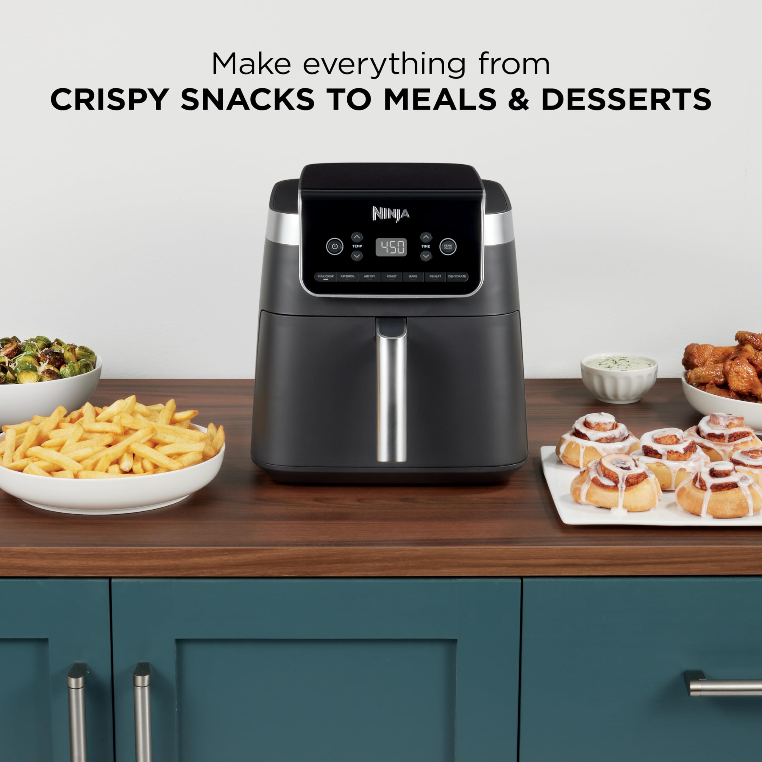 Ninja | Air Fryer Pro XL | 6.5QT Capacity fits up to 9lbs of Wings| 7-in-1 Max Crisp, Broil, Air Fry, Roast, Bake, Reheat & Dehydrate | Dishwasher Safe Parts | Space Saving | Grey | AF182AMZ