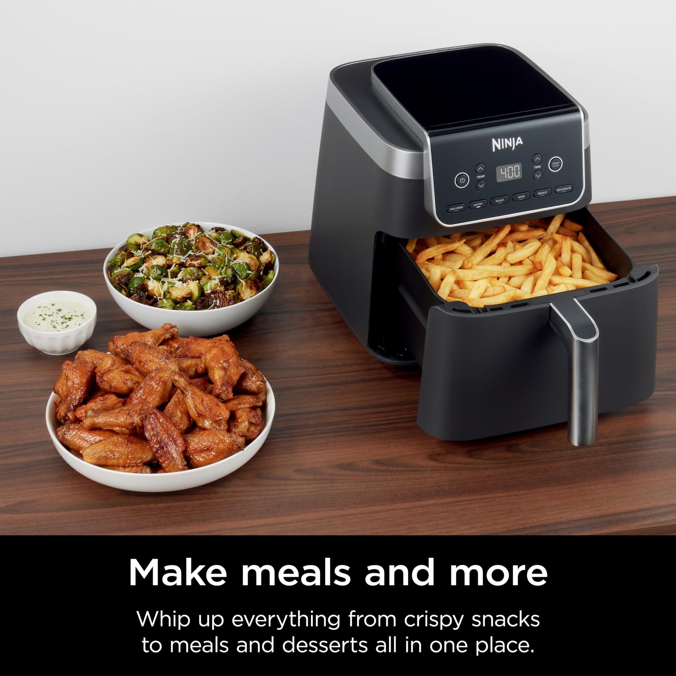 Ninja | Air Fryer Pro XL | 6.5QT Capacity fits up to 9lbs of Wings| 7-in-1 Max Crisp, Broil, Air Fry, Roast, Bake, Reheat & Dehydrate | Dishwasher Safe Parts | Space Saving | Grey | AF182AMZ