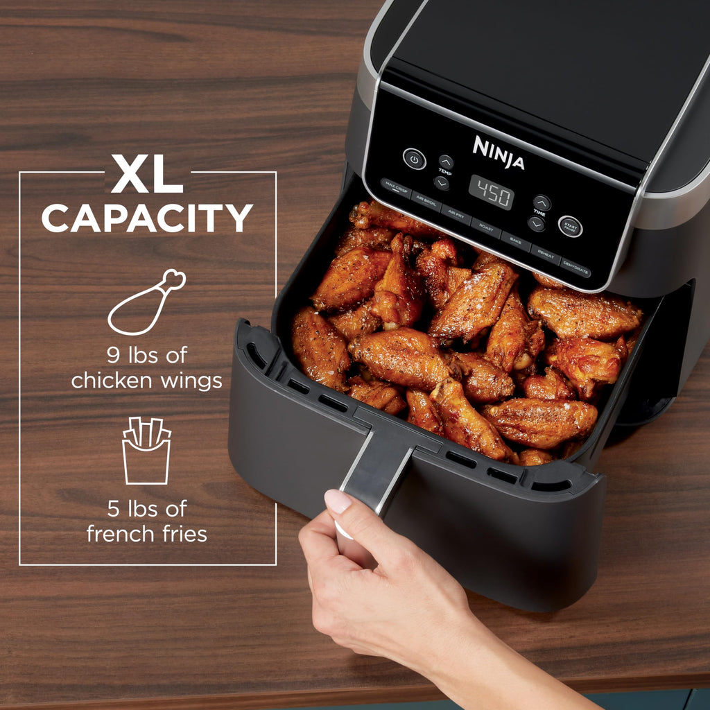 Ninja | Air Fryer Pro XL | 6.5QT Capacity fits up to 9lbs of Wings| 7-in-1 Max Crisp, Broil, Air Fry, Roast, Bake, Reheat & Dehydrate | Dishwasher Safe Parts | Space Saving | Grey | AF182AMZ