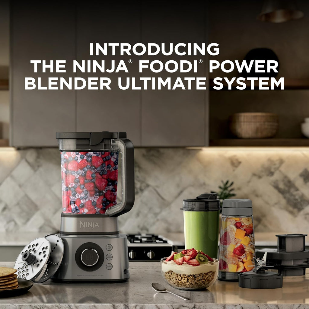 Ninja Blender & Food Processor Combo, Foodi Power Blender System for Smoothies, Bowls, Spreads & Shakes, 6 Functions, 72-oz Pitcher, To-Go Cups, Silver, SS401
