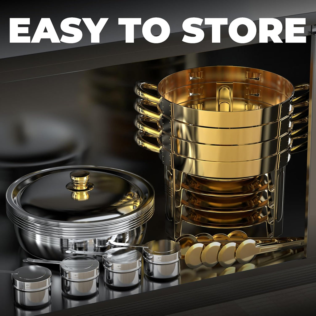 Chafing Dishes for Buffet 4 Pack, 6QT Round Chafing Dish Buffet Set Stainless Steel Buffet Food Warmers Sets for Catering Events Parties Dinners with Complete Set,Gold and Silver